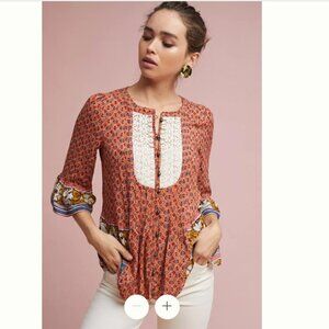 Anthro Maeve Rust Floral Boho Peasant 'Hiver' Blouse - Size 6